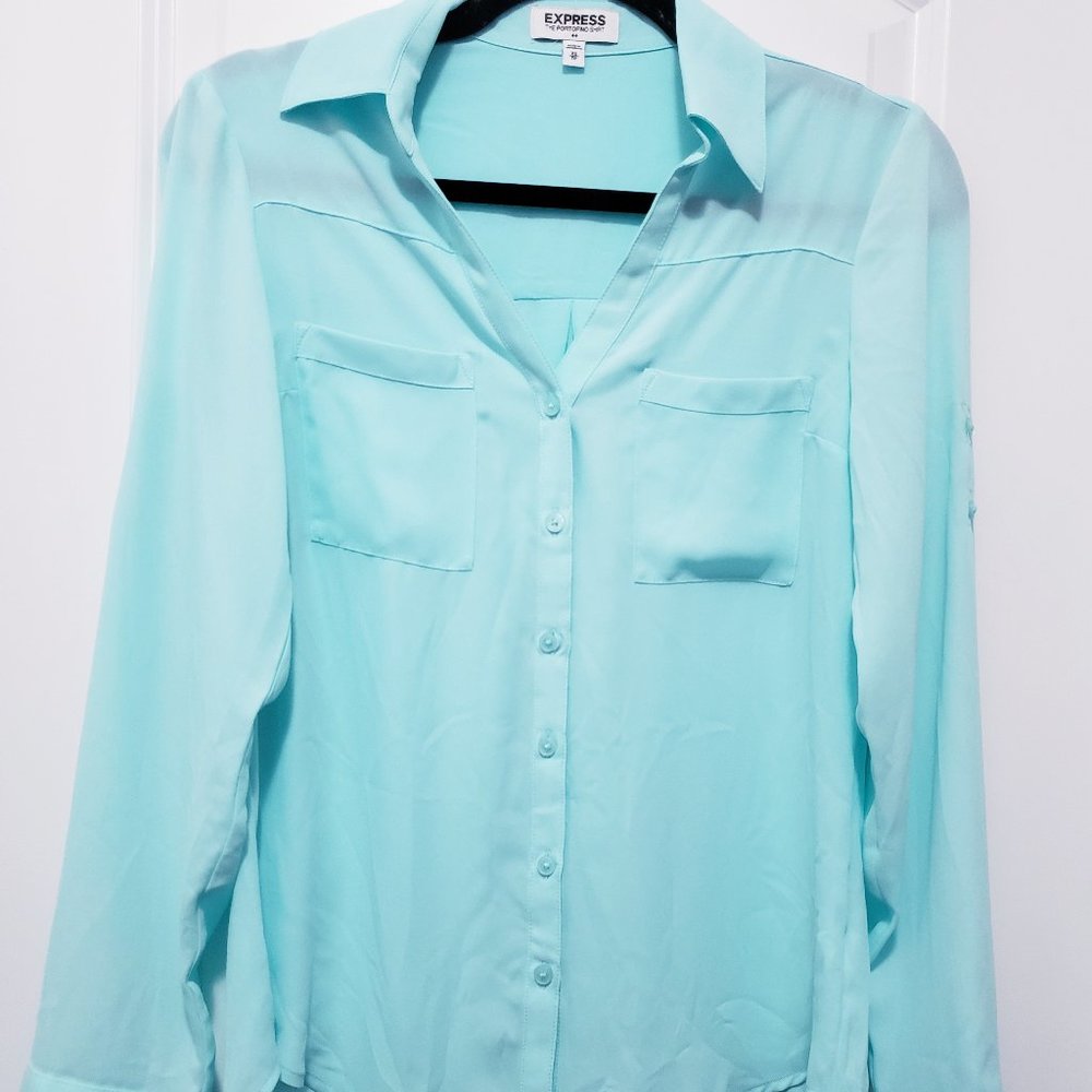 Aqua blue Long Sleeve Chiffon Shirt